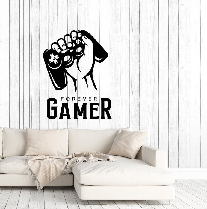 Vinyl Wall Decal Gamer Forever Quote Words Logo On the Door Joystick Video Game Stickers (4221ig)