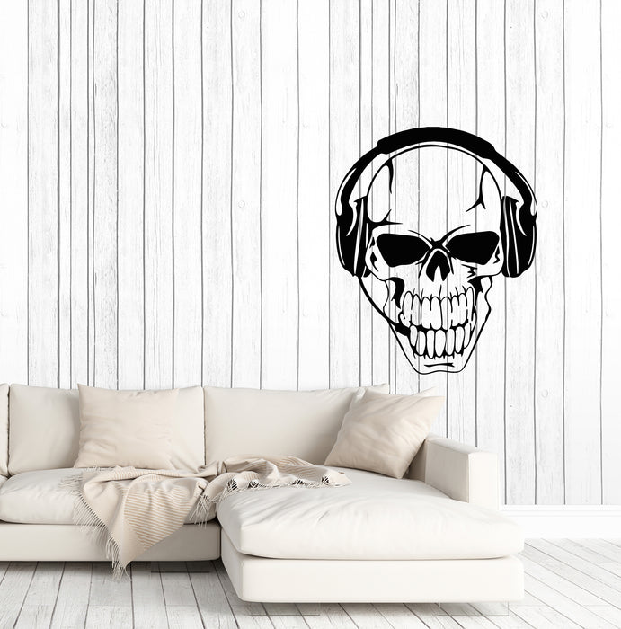 Vinyl Wall Decal Gamer Skull In Headphones Video Game Stickers (3613ig)