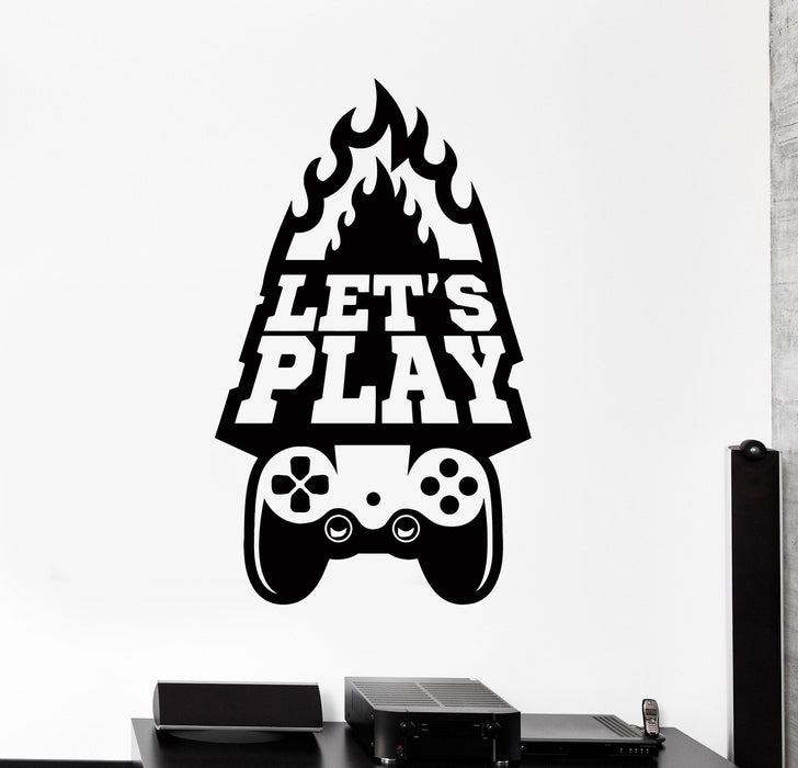 Vinyl Wall Decal Gaming Art Let's Play Quote Video Game Stickers Unique Gift (ig4616)