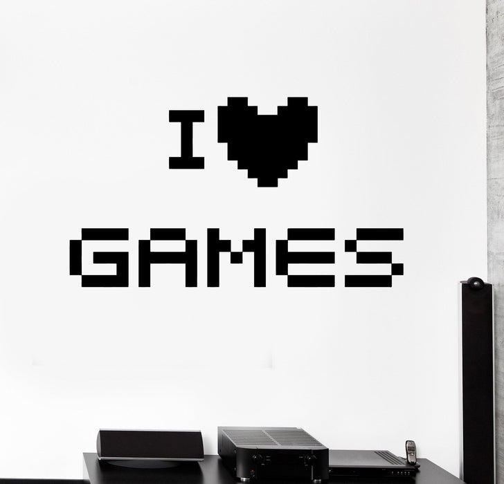 Vinyl Wall Decal I Love Games Quote Pixel Video Game Gaming Stickers Mural Unique Gift (ig4631)