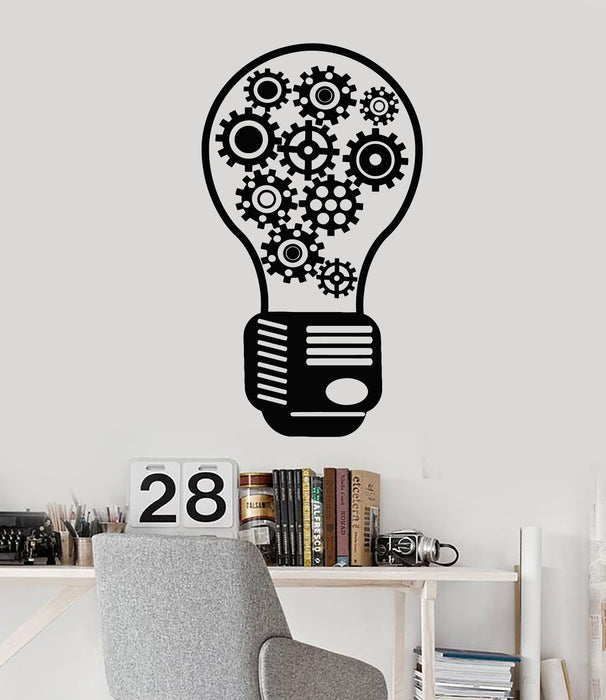 Vinyl Wall Decal Gear Light Bulb Motivational Decor Office Style Stickers Unique Gift (1776ig)