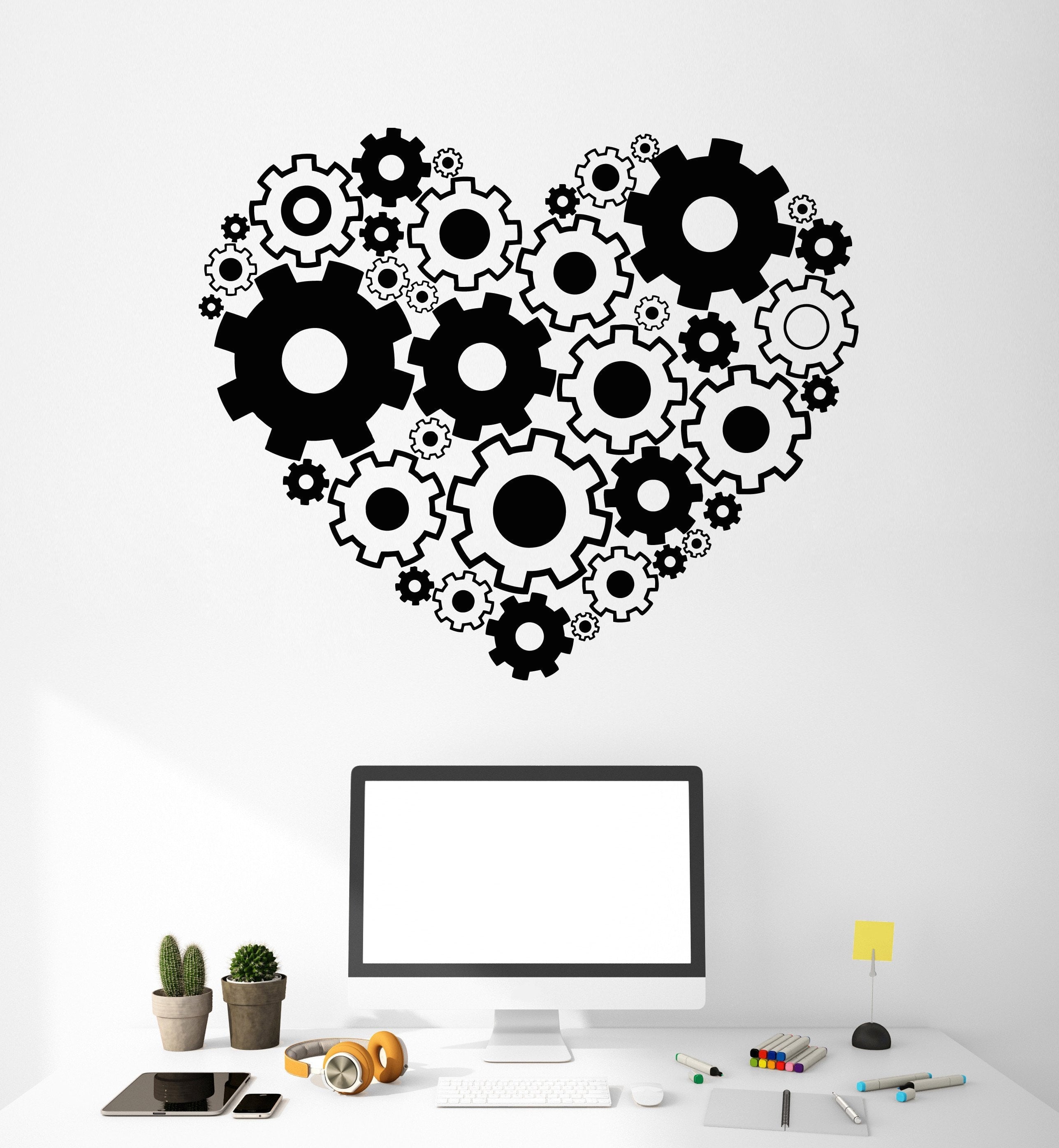 Heart Engineer Sticker Vinyl Wall Decal Mechanical Heart Gears Engineer Stickers Murals Uniqu ...