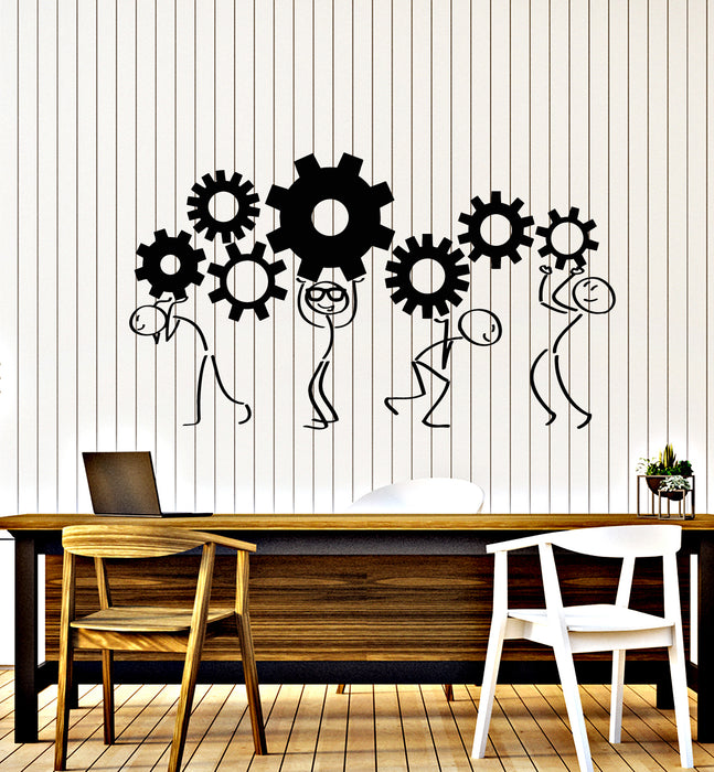 Vinyl Wall Decal Cartoon People Gears Home Office Decor Teamwork Stickers (3238ig)