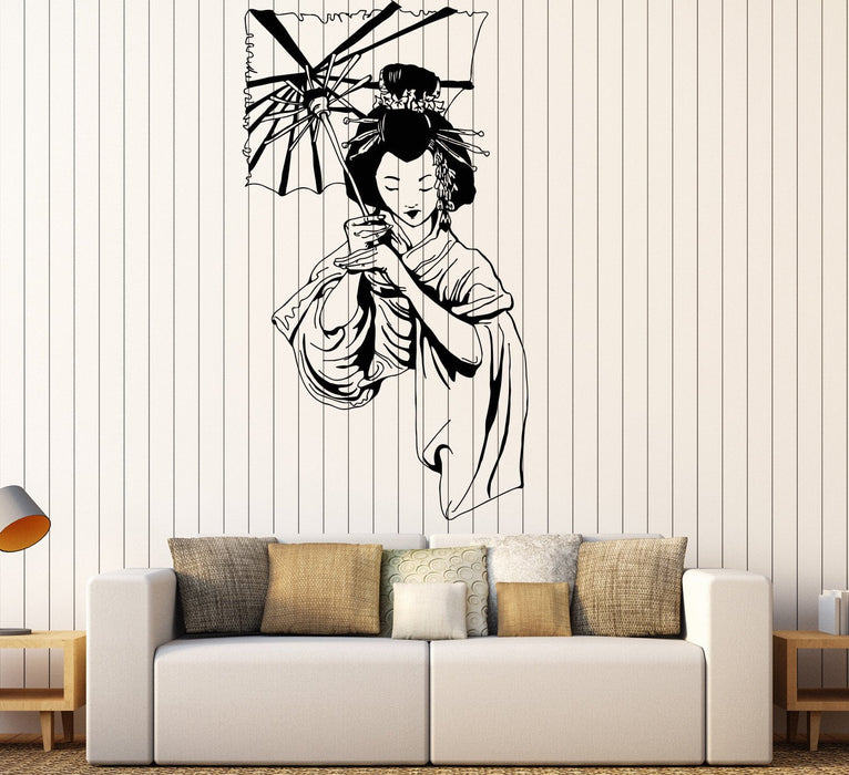 Vinyl Wall Decal Geisha Japanese Girl Umbrella Asian Style Stickers Unique Gift (1187ig)