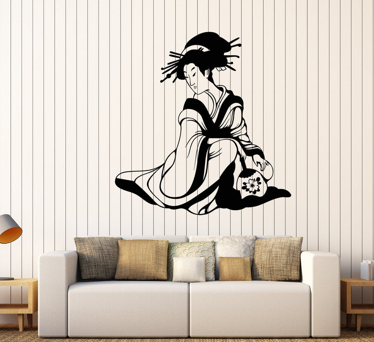 Vinyl Wall Decal Japanese Woman Geisha With Fan Asian Style Stickers Unique Gift (1737ig)