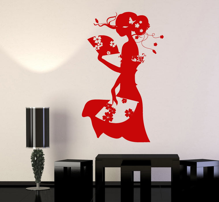 Vinyl Wall Decal Demon Geisha Japanese Woman Fan Stickers Unique Gift (861ig)