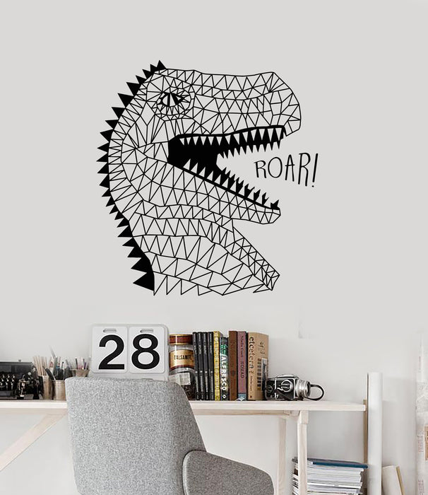 Autocollant mural en vinyle motif dinosaure géométrique T-Rex Roar pour chambre d'adolescent (3889ig)