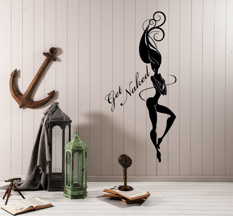Vinyl Wall Decal Get Naked Quote Sexy Girl Body Bathroom Decor Stickers (4217ig)