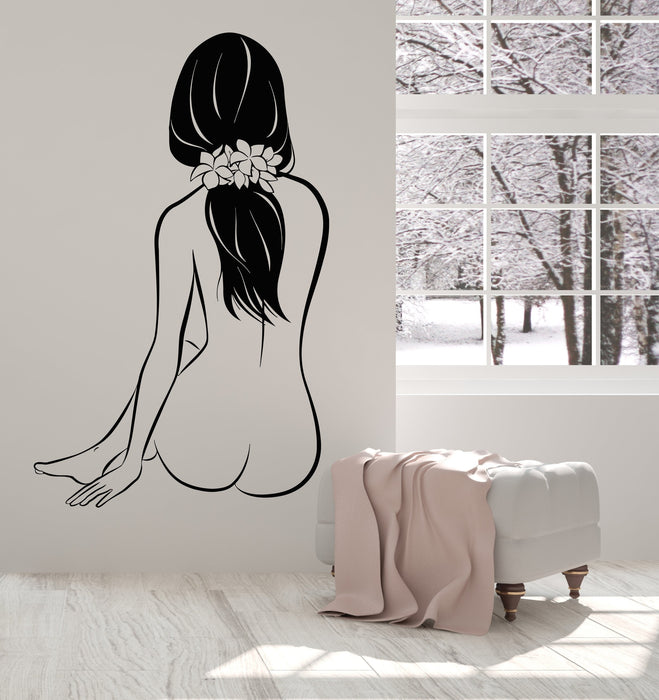 Vinyl Wall Decal Sexy Girl Naked Back Lotus Flower Stickers Unique Gift (1642ig)