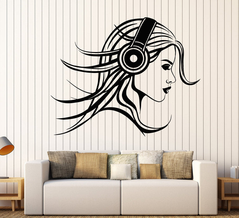 Vinyl Wall Decal Music Lover Beauty Girl Headphones Stickers Unique Gift (808ig)