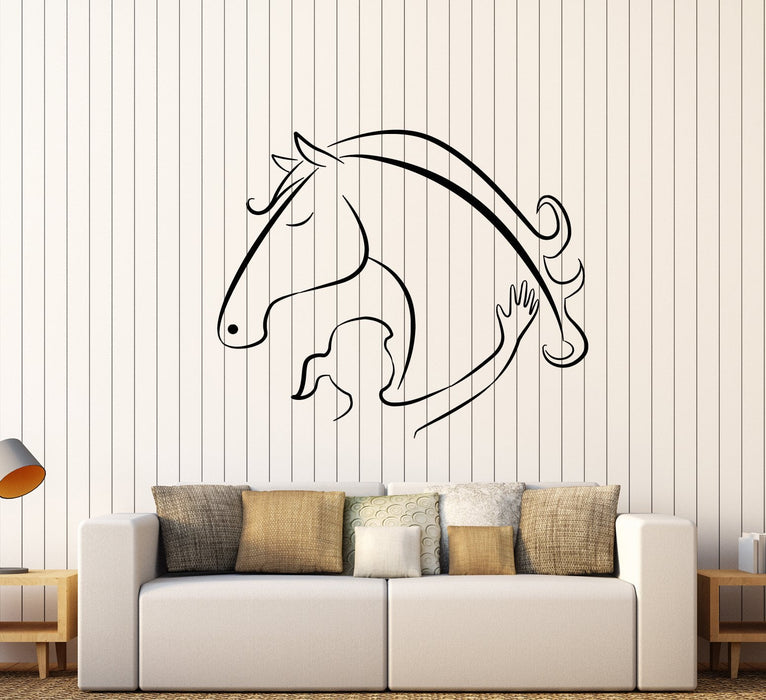 Vinyl Wall Decal Girl With Horse Head House Pet Animal Stickers Unique Gift (2086ig)