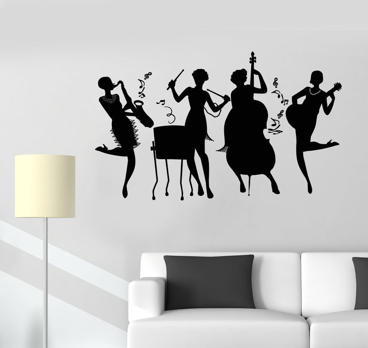 Vinyl Wall Decal Jazz Band Club Girls Music Retro Style Notes Stickers Unique Gift (1811ig)