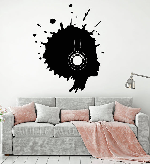 Vinyl Wall Decal Blot Woman Music Headphones Art Decor Stickers Unique Gift (1308ig)