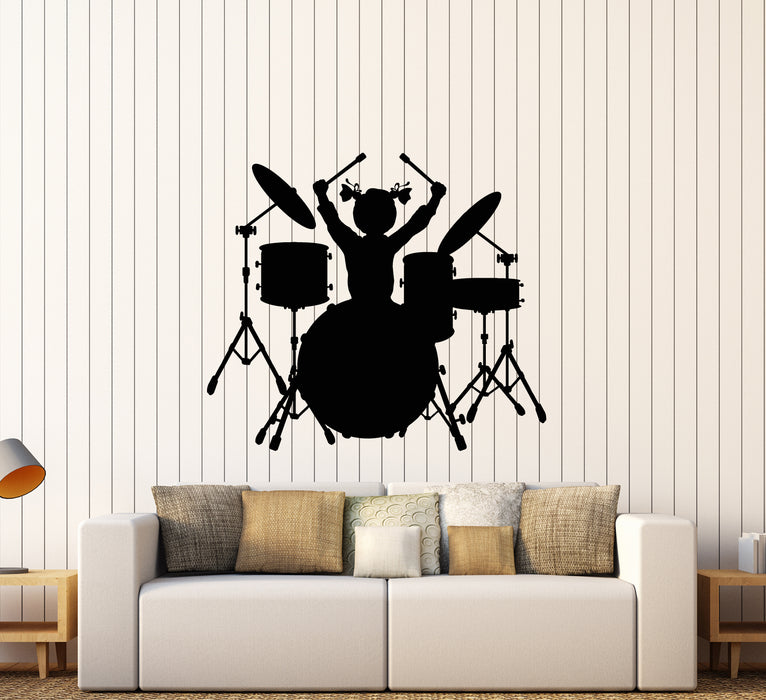 Vinyl Wall Decal Drum Kit Musician Drummer For Little Girl Stickers (3211ig)