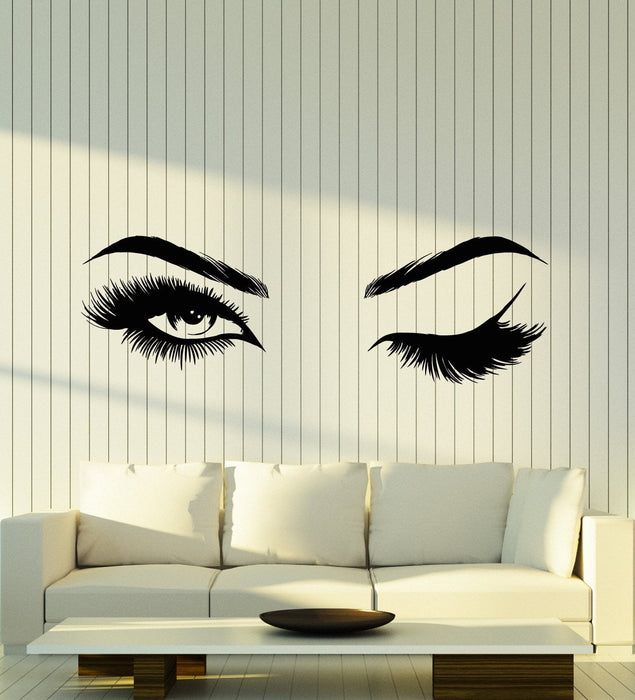 Vinyl Wall Decal Sexy Girl Eyes Eyelashes Wink Beauty Salon Stickers (2803ig)