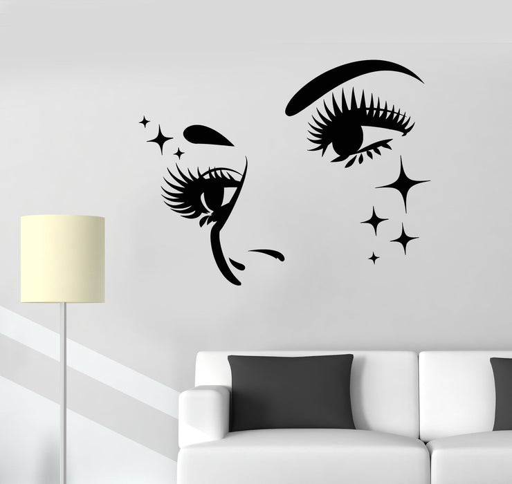 Vinyl Wall Decal Girl Face Eyelashes Eyebrows Stars Stickers (2244ig)