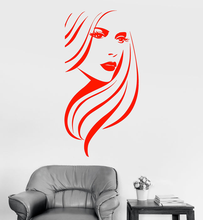 Vinyl Wall Decal Beautiful Girl Face Beauty Hair Salon Stickers Unique Gift (1567ig)