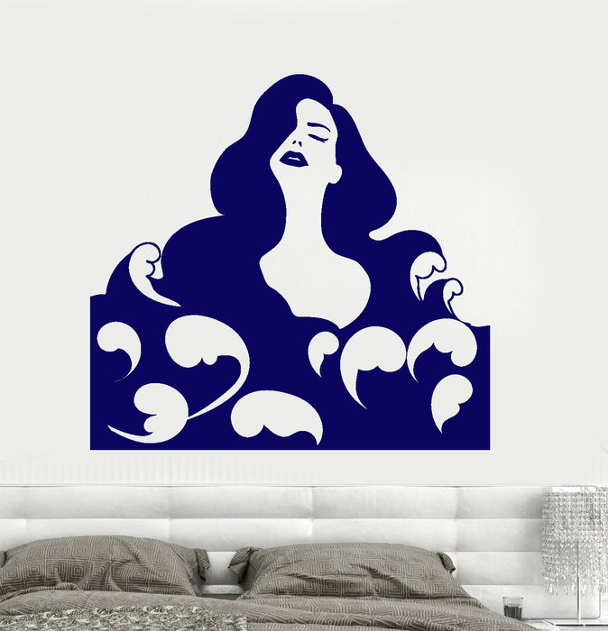 Vinyl Wall Decal Abstract Beautiful Girl Sea Waves Long Hair Stickers Unique Gift (1850ig)