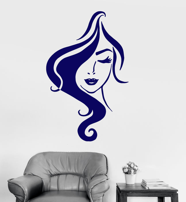 Vinyl Wall Decal Woman Beautiful Face Girl Sexy Lips Hairstyle Lady Stickers Unique Gift (1928ig)