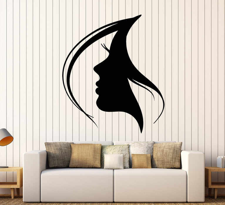 Vinyl Wall Decal Woman Face Silhouette Girl Head Hairstyle Stickers (2117ig)