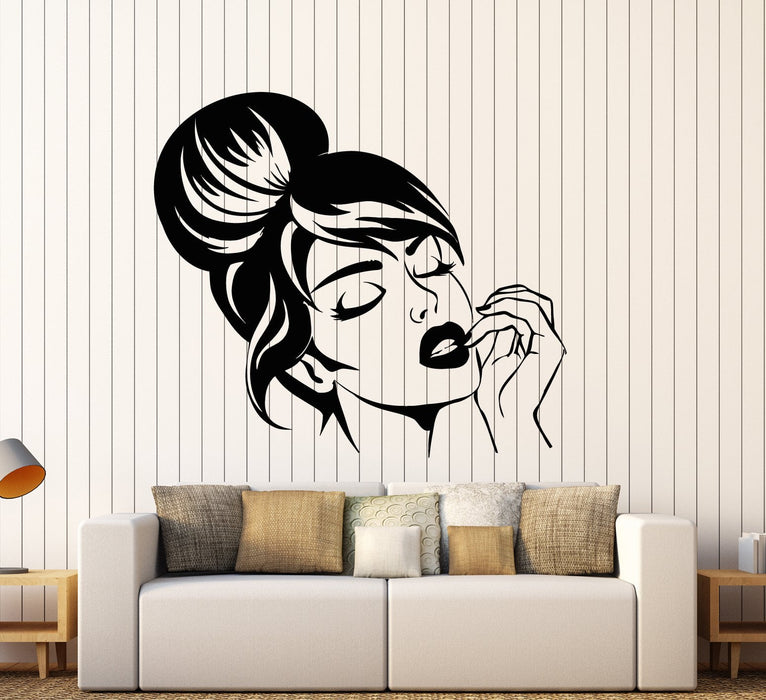 Vinyl Wall Decal Sexy Beautiful Girl Face Hairstyle Makeup Stickers (2230ig)