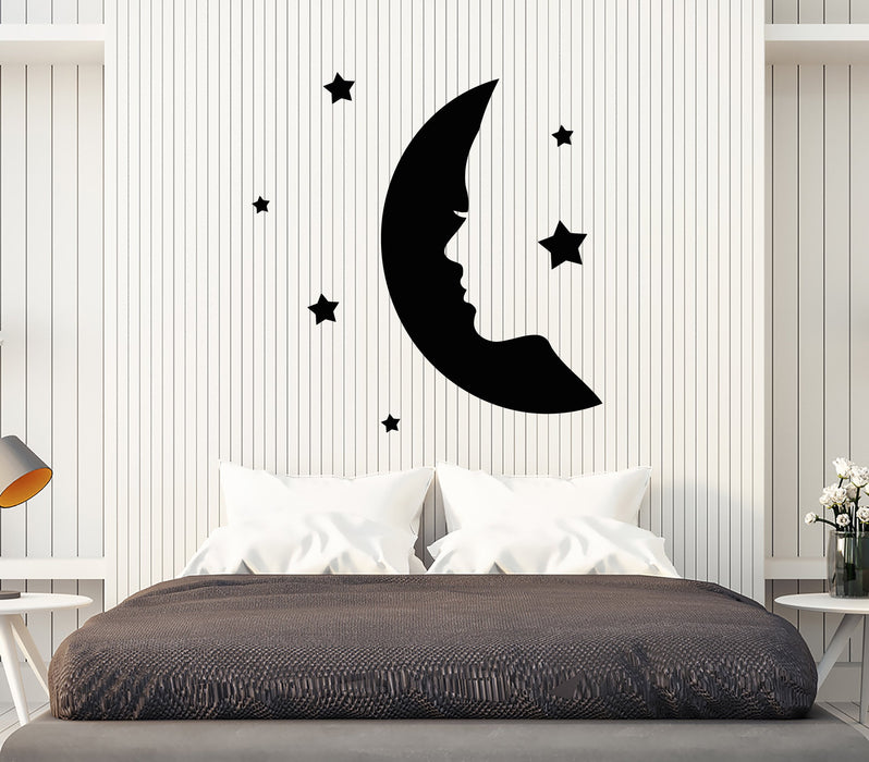 Vinyl Wall Decal Girl Face Silhouette Moon Stars Stickers (2275ig)