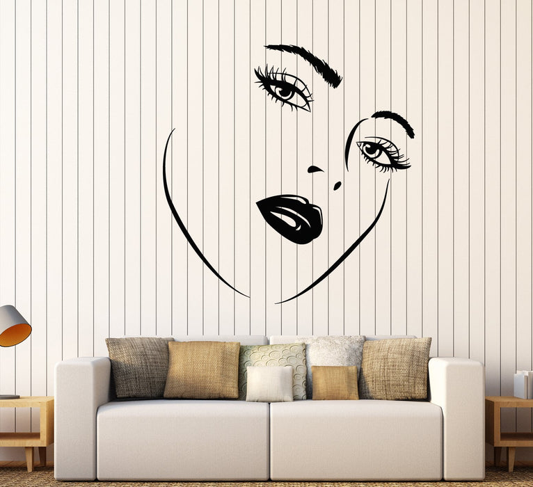 Vinyl Wall Decal Girl Face Woman Makeup Sexy Lips Eyelashes Stickers (2506ig)