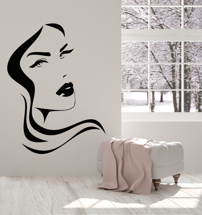 Vinyl Wall Decal Girl Face Sexy Lips Hairstyle Beauty Hair Salon Stickers (2716ig)