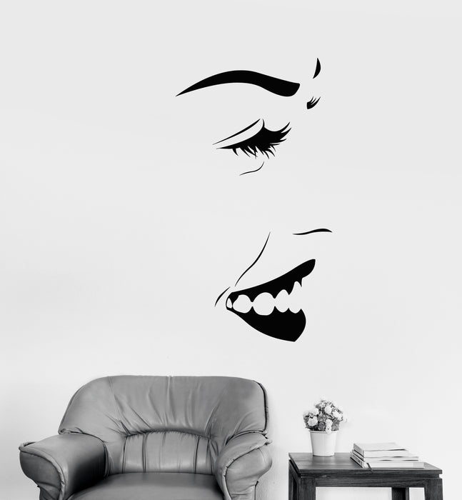 Vinyl Wall Decal Beautiful Happy Woman's Face Girl Smile Stickers (3007ig)