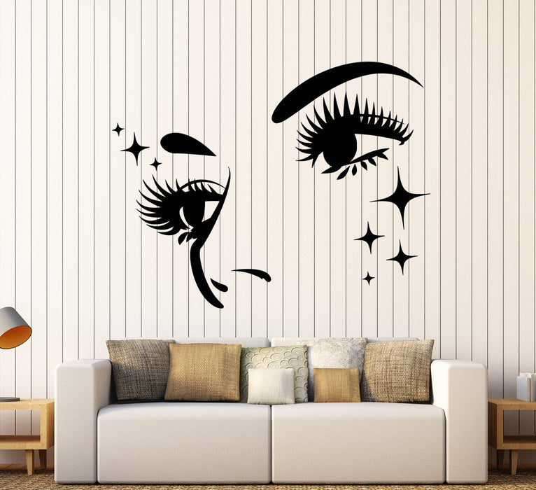 Vinyl Wall Decal Girl Face Eyelashes Eyebrows Stars Stickers (2244ig)