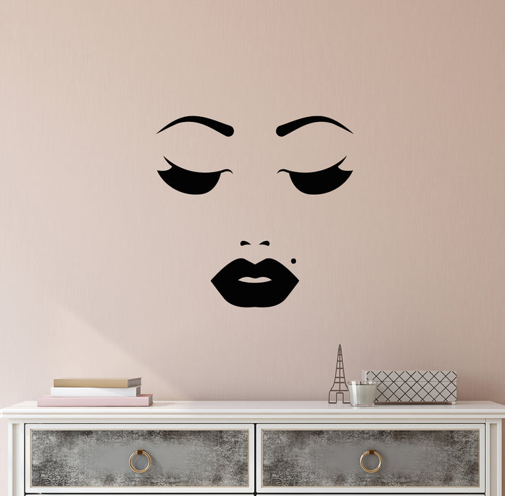 Vinyl Wall Girl Face Makeup Beauty Salon Lips Eyelashes Beauty Spot Decal Stickers (4234ig)