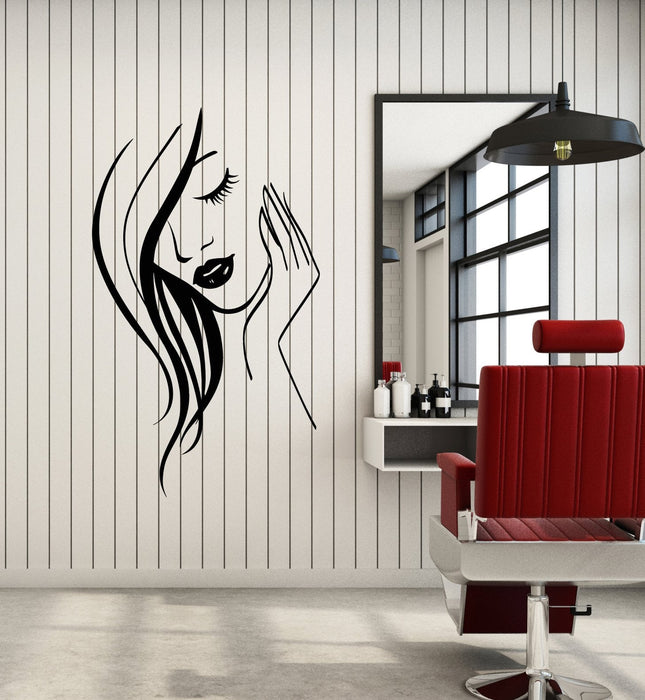 Autocollant mural en vinyle pour salon de beauté, maquillage pour le visage d'une fille (3051ig)