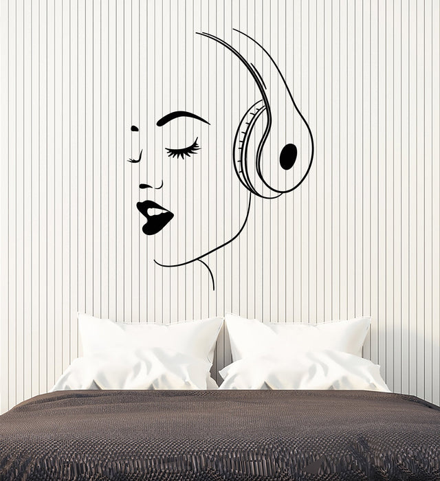 Vinyl Wall Decal Sexy Girl Face Music Lover Headphones Stickers (3100ig)