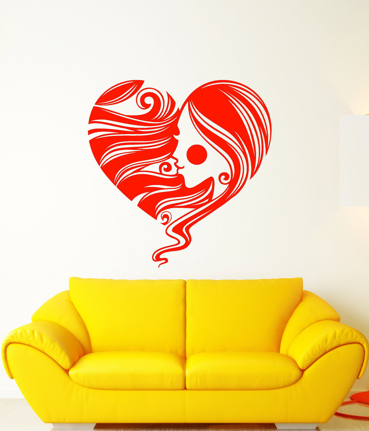 Vinyl Wall Decal Heart Symbol Romantic Girl Face Hair Hairstyle Sticke ...