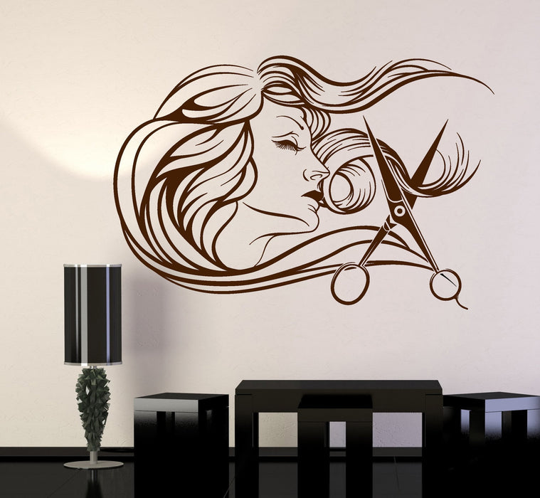 Vinyl Wall Decal Barbershop Beauty Salon Hair Stylist Fashion Model Stickers Unique Gift (699ig)