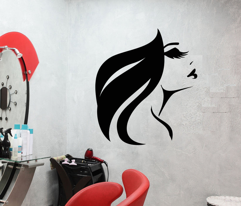 Autocollant mural en vinyle pour fille, visage, beauté, salon de coiffure, coiffure, maquillage (3471ig)