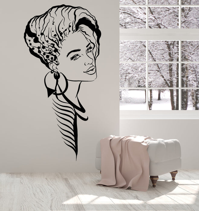 Vinyl Wall Decal Beautiful Girl Face Hairstyle Makeup Beauty Salon Stickers (2130ig)