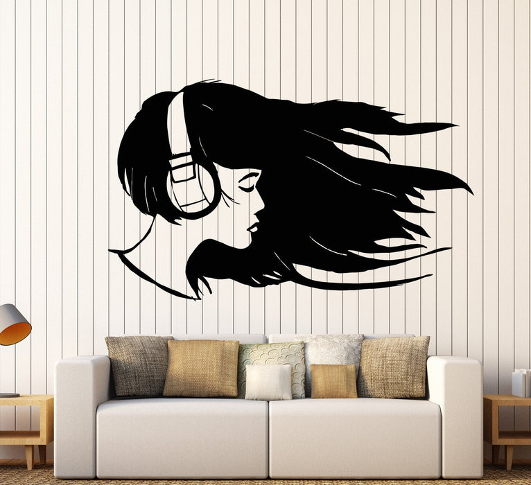 Vinyl Wall Decal Girl Musical Headphones Music Lover Teenager Stickers Unique Gift (1394ig)
