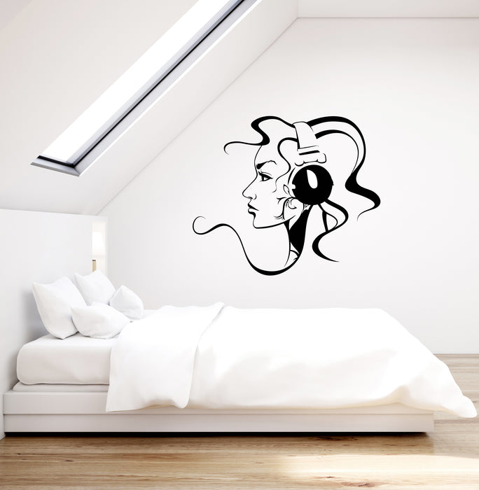 Vinyl Wall Decal Abstract Girl Head In Headphones Music Lover Stickers (4151ig)
