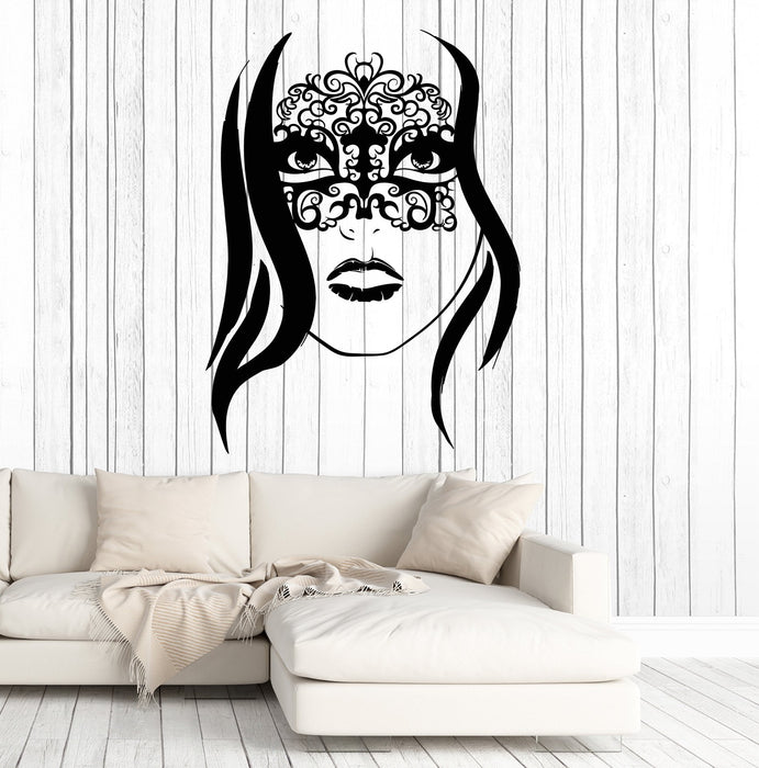 Autocollant mural en vinyle pour belle fille, masque de tête, fête masquée, cadeau unique (1597ig)