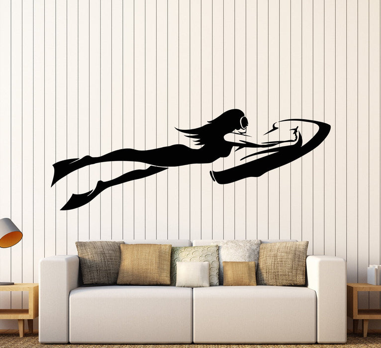 Vinyl Wall Decal Girl In Swimsuit Diving Underwater Scooter Stickers Unique Gift (1491ig)