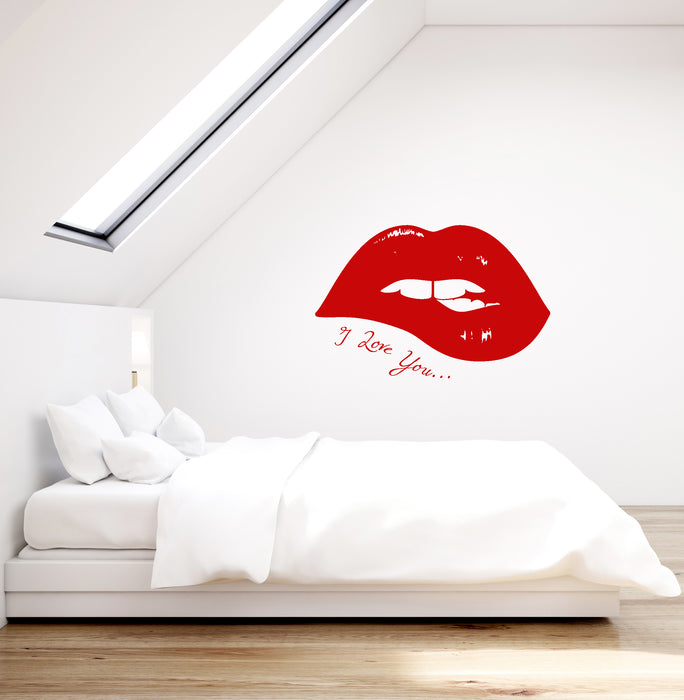 Vinyl Wall Decal Sexy Girl Lips I Love You Romantic Bedroom Quote Stickers (3694ig)