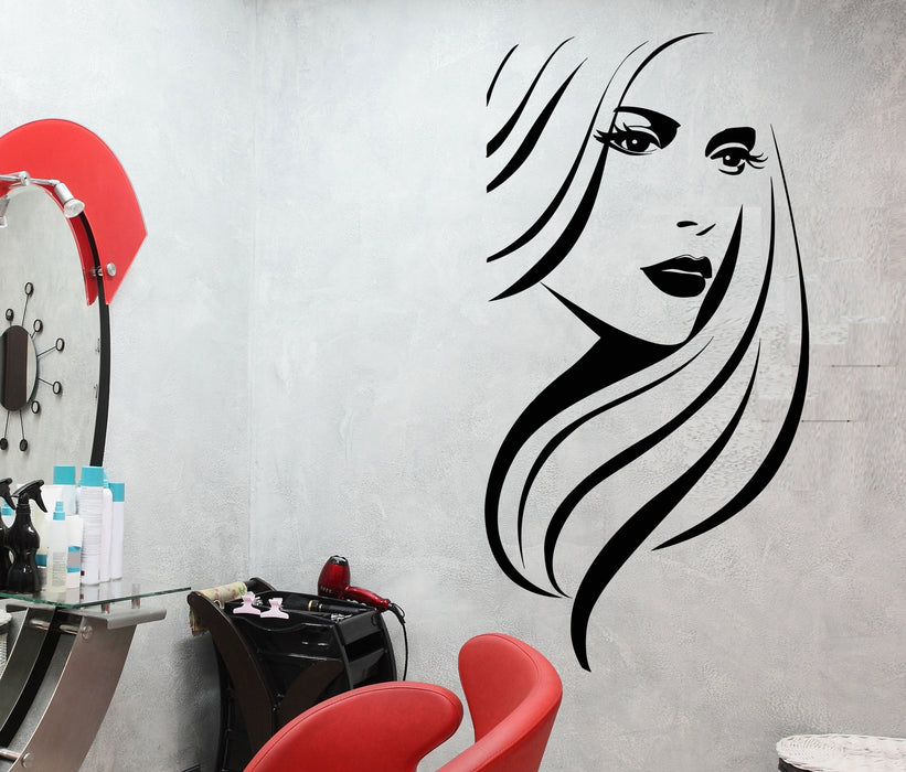 Vinyl Wall Decal Beautiful Girl Face Beauty Hair Salon Stickers Unique Gift (1567ig)