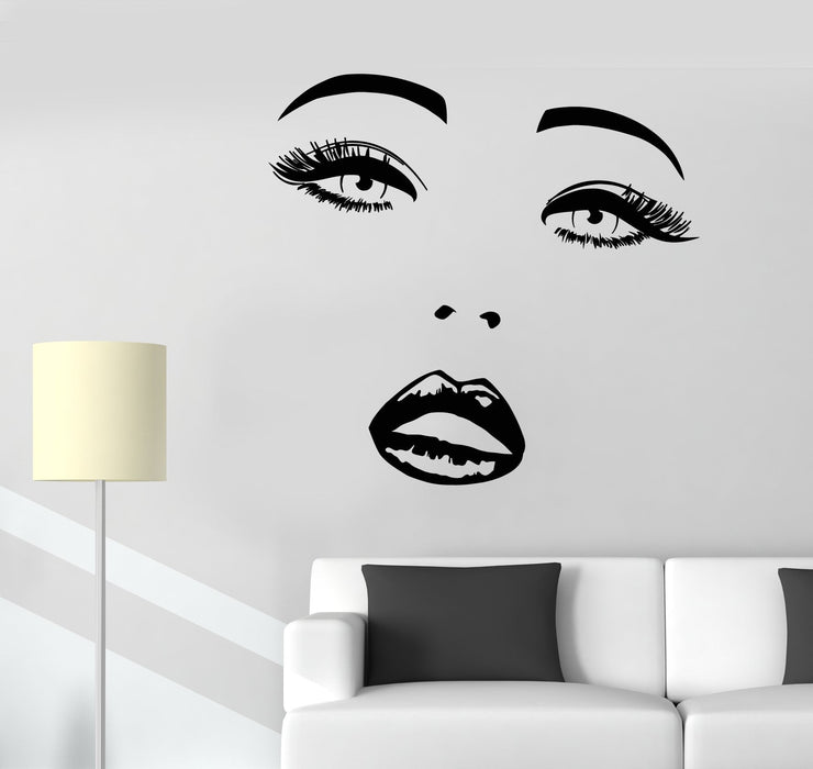 Vinyl Wall Decal Sexy Girl Face Makeup Lips Eyes Beauty Salon Stickers (2309ig)