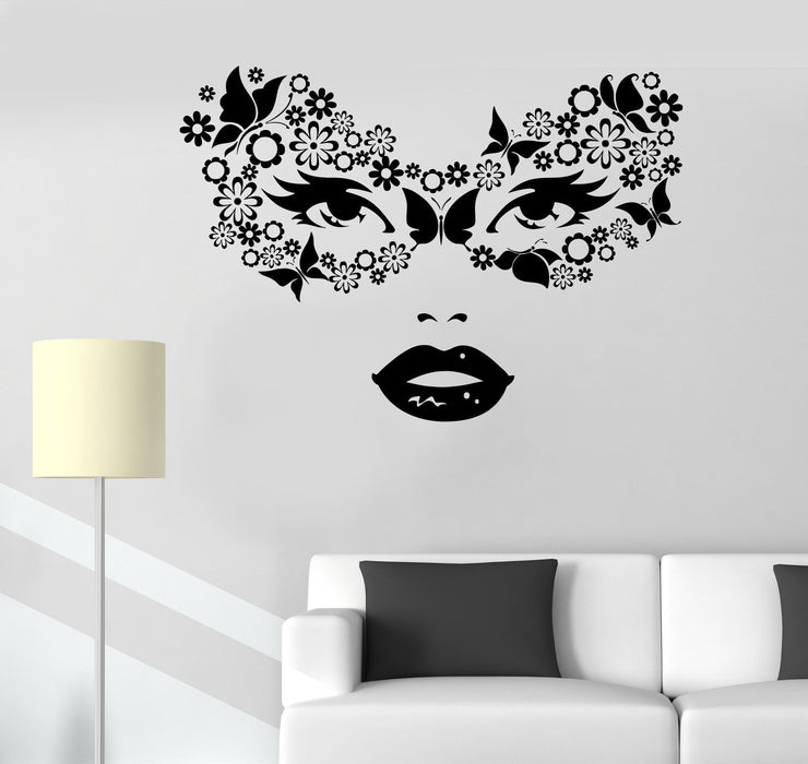 Autocollant mural en vinyle Masque de carnaval Mascarade Femme Beauté Autocollants Cadeau unique (508ig)