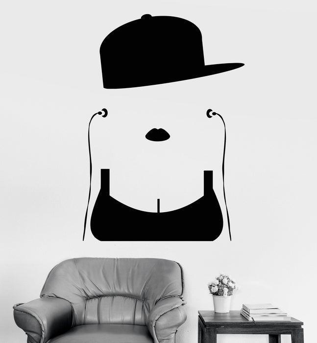 Виниловые наклейки на стену наушники любитель музыки подросток девушка кепка наклейки уникальный подарок (1143ig)