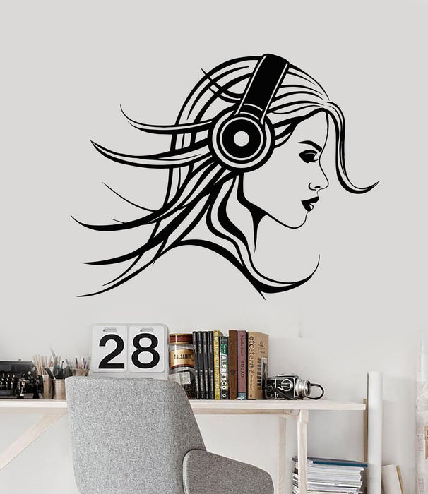 Vinyl Wall Decal Music Lover Beauty Girl Headphones Stickers Unique Gift (808ig)