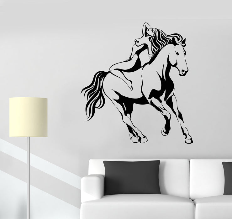 Vinyl Wall Decal Galloping Horse Sexy Woman Naked Girl Stickers Unique Gift (1635ig)