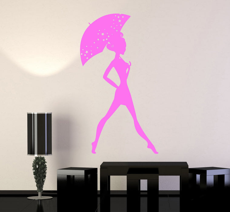 Autocollant mural en vinyle pour fille avec parapluie, style femme, cadeau unique (ig3847)