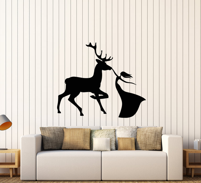 Vinyl Wall Decal Forest Deer And Girl Princess's Room Animal Stickers (3543ig)